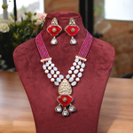 Red Jaipuri Polki Necklace Set, Red Polki Jewelry, Indian Jaipuri Polki Necklace Set, Celebrity Polki Necklace Set