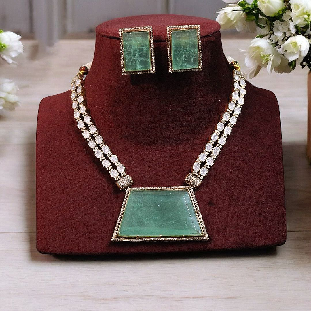 Elegant Rectangular Stone Bridal Necklace Set, Rectangular Stone Indian Jewelry Set, Pakistani Polki Necklace Set, Celebrity Inspired Necklace Set