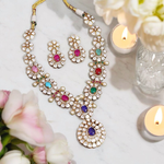 Multicolor Floral Polki Necklace Indian Jewelry Set, Multicolor Polki Jewelry, Pakistani Polki Necklace Set, Bollywood Inspired Floral Necklace Set, Celebrities Polki Floral Jewelry