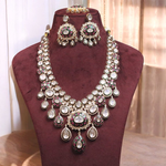 Bollywood Floral Multicolor Polki Necklace Set , Polki Wedding Jewelry, Pakistani Necklace Earrings Mangtika Set