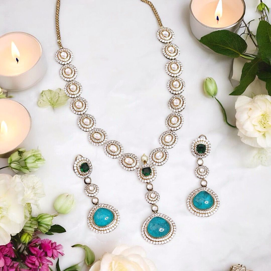 Bridal Polki Statement Necklace Earrings Jewelry Set, Indian Polki Necklace Set, Pakistani Necklace Set, Bridal Polki Jewelry Set