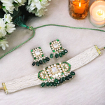Stone Beaded Accents Polki Choker Set, Beaded Polki Indian Jewelry Set, Celebrity Polki Choker Set, Pakistani Choker Set