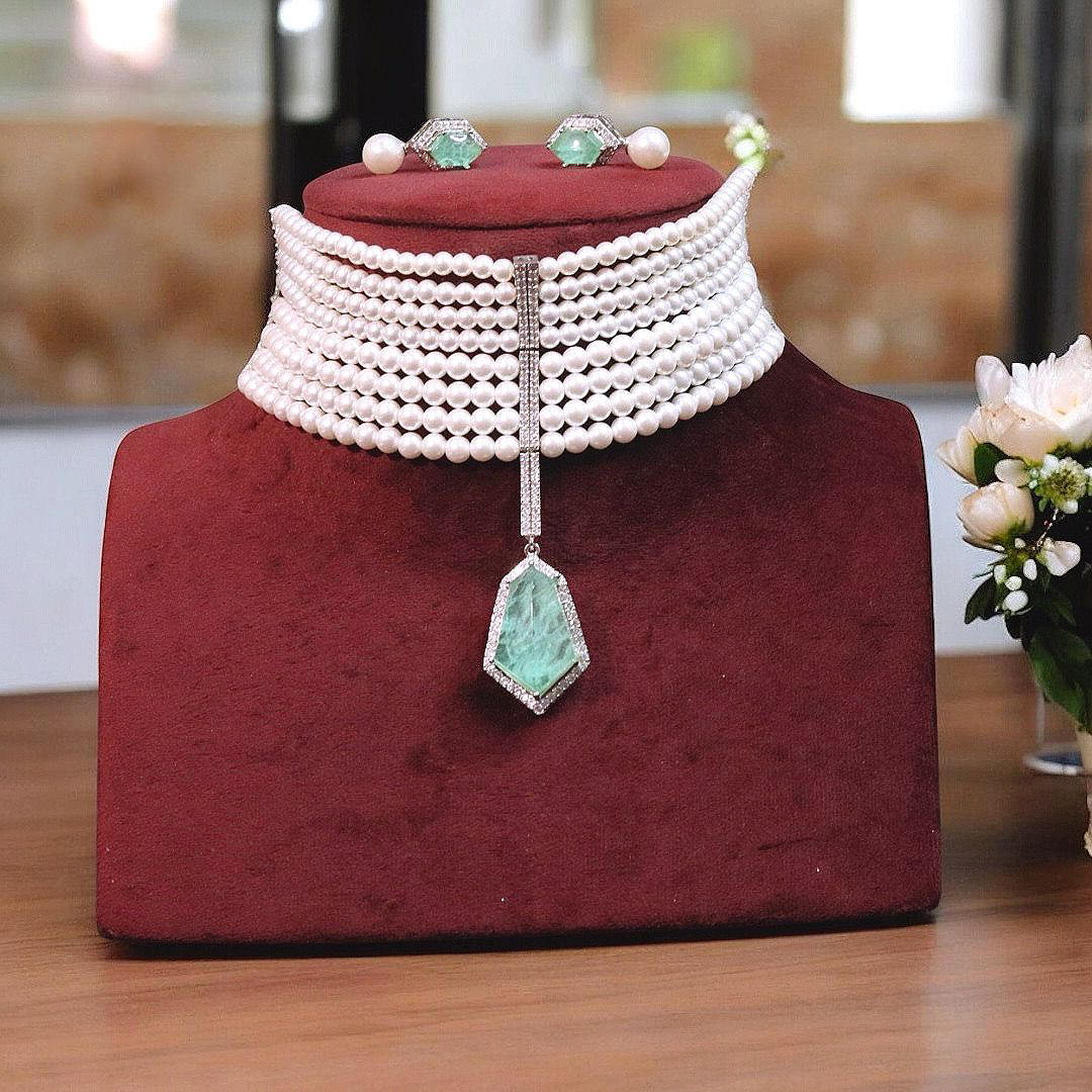 Shilpa Shetty Motif Beaded Polki Choker Set, Shilpa Shetty Inspired Choker Set, Shilpa Shetty Designed Jewelry Set, Celebrity Layered Jewelry, Pakistani Polki Choker Set