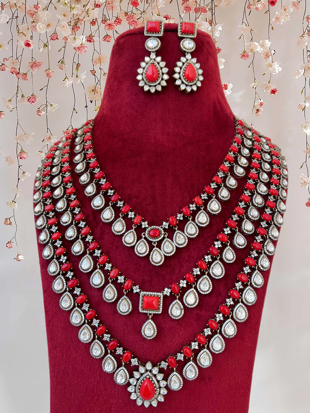 Perfect Three Layer Indian Polki Necklace Set, Pakistani Statement Polki Necklace Set, Polki Indian Jewelry, Celebrity Bridal Jewelry, Wedding Polki Necklace Set