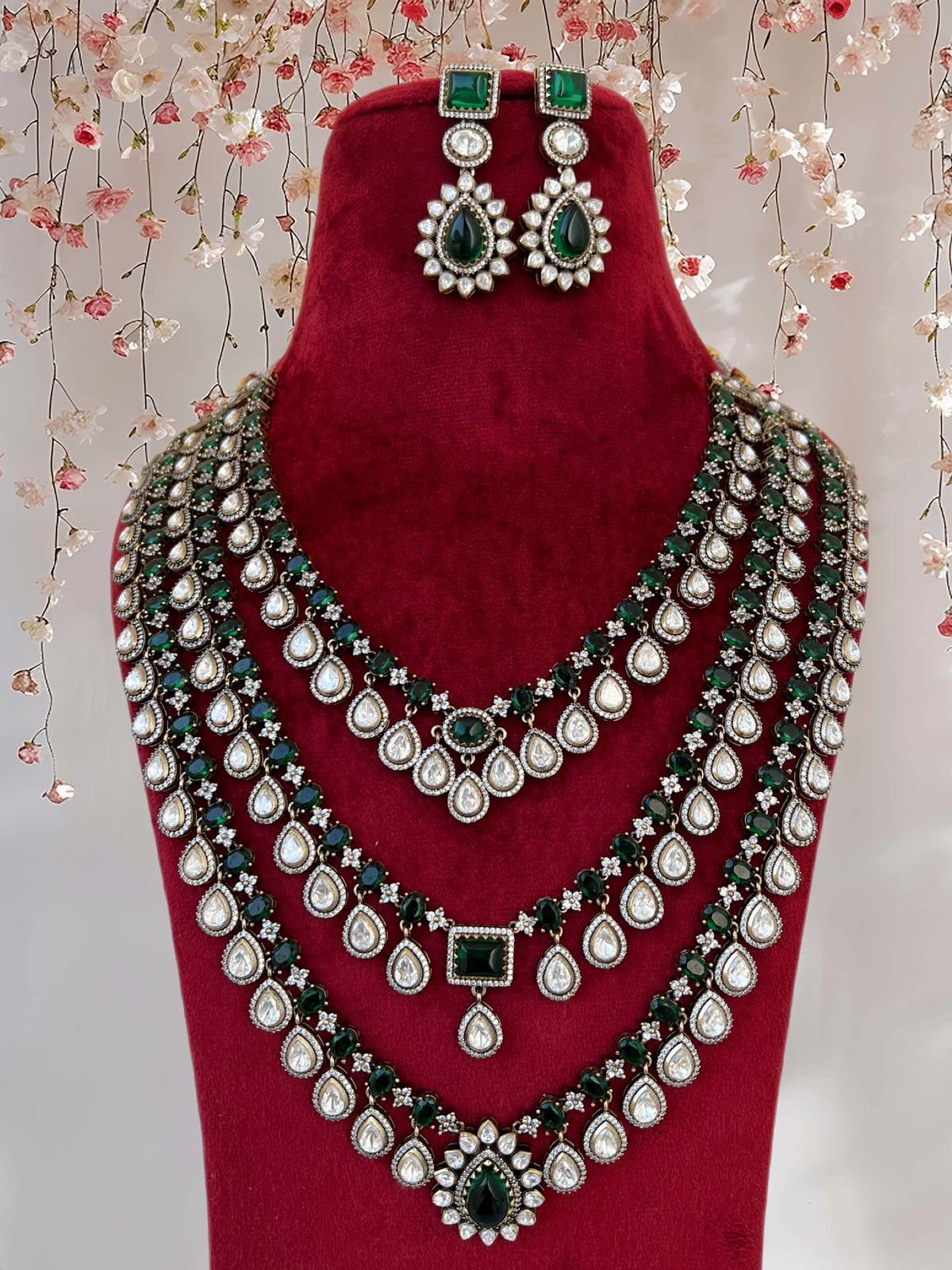 Perfect Three Layer Indian Polki Necklace Set, Pakistani Statement Polki Necklace Set, Polki Indian Jewelry, Celebrity Bridal Jewelry, Wedding Polki Necklace Set