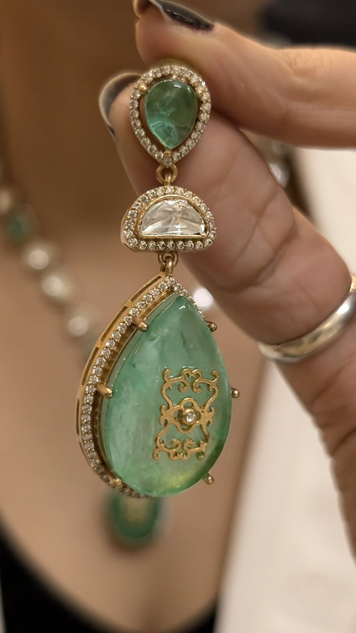 Glamorous Celebrity Statement Polki Necklace Matching Earrings, Celebrities Inspired Polki Necklace Set, Bollywood Designed Polki Jewelry Set