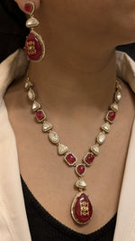 Glamorous Celebrity Statement Polki Necklace Matching Earrings, Celebrities Inspired Polki Necklace Set, Bollywood Designed Polki Jewelry Set