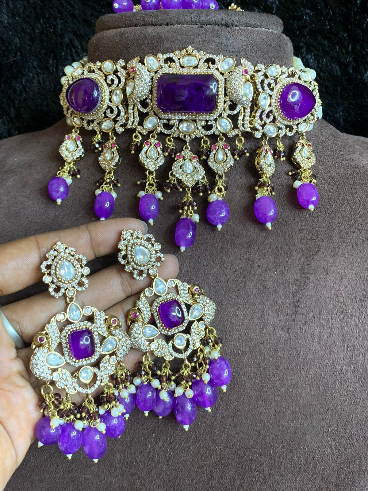 Surbhi Chandna Inspired Polki Choker Earrings Mangtika Set, Celebrity Polki Jewelry Set, Surbhi Chandna Design Jewelry Set, Surbhi Chandna Polki Indian Jewelry, Bollywood Polki Choker Set, Bridal Polki Jewelry Set