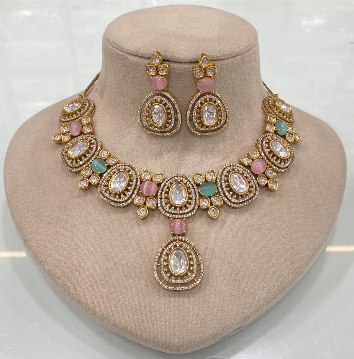 Ethnic Indian Bridal Polki Choker Earrings Set, Pakistani Traditional Polki Choker Set, Indian Polki Jewelry Set, Wedding Bridal Indian Jewelry