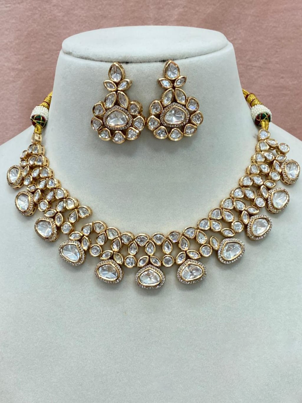 Bollywood Inspired Polki Stone Choker Jewelry Set, Celebrity Polki Choker Set, Indian Wedding Polki Jewelry Set, Polki Choker Set