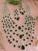 Multi Layered Emerald Green Necklace Indian Jewelry Set, Green Statement Necklace Set, Pakistani Layered Green Necklace Set, Indian Layer Jewelry Set, Polki Green Indian Jewelry Set, Bollywood Necklace Set