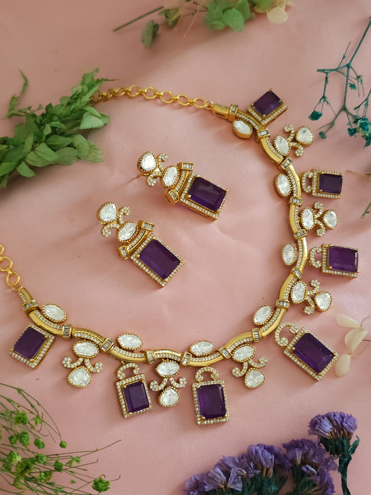 Emerald Elegance Polki Stones Indian Choker Earrings Set, Indian Polki Jewelry Set, Wedding Polki Jewelry Set, Pakistani Handmade Polki Jewelry