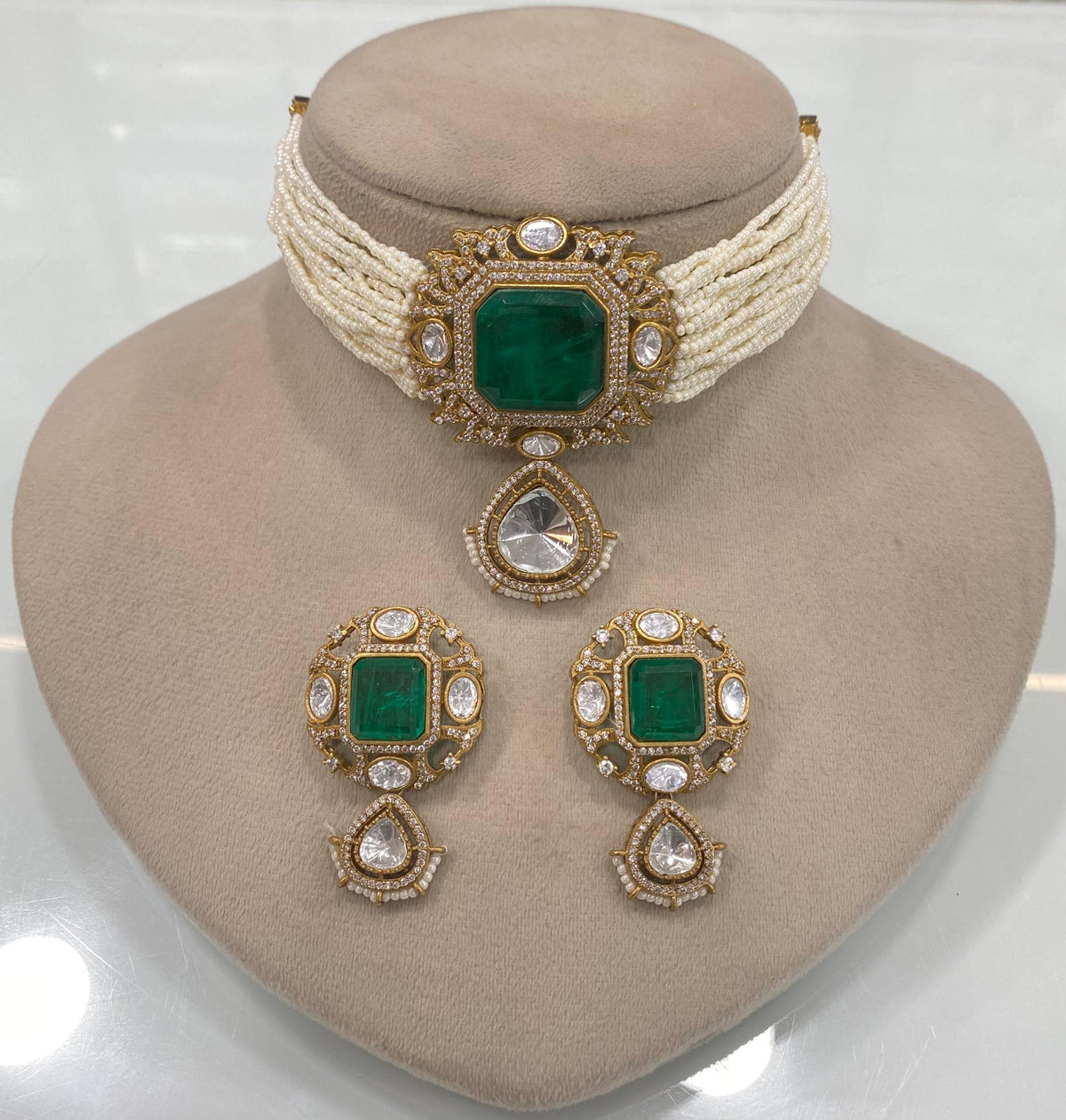 Pakistani Square Polki Choker Earrings Set, Indian Polki Choker Set, Wedding Polki Jewelry Set, Indian Jewelry Set, Bollywood Polki Choker Set, Jaipuri Jewelry Set