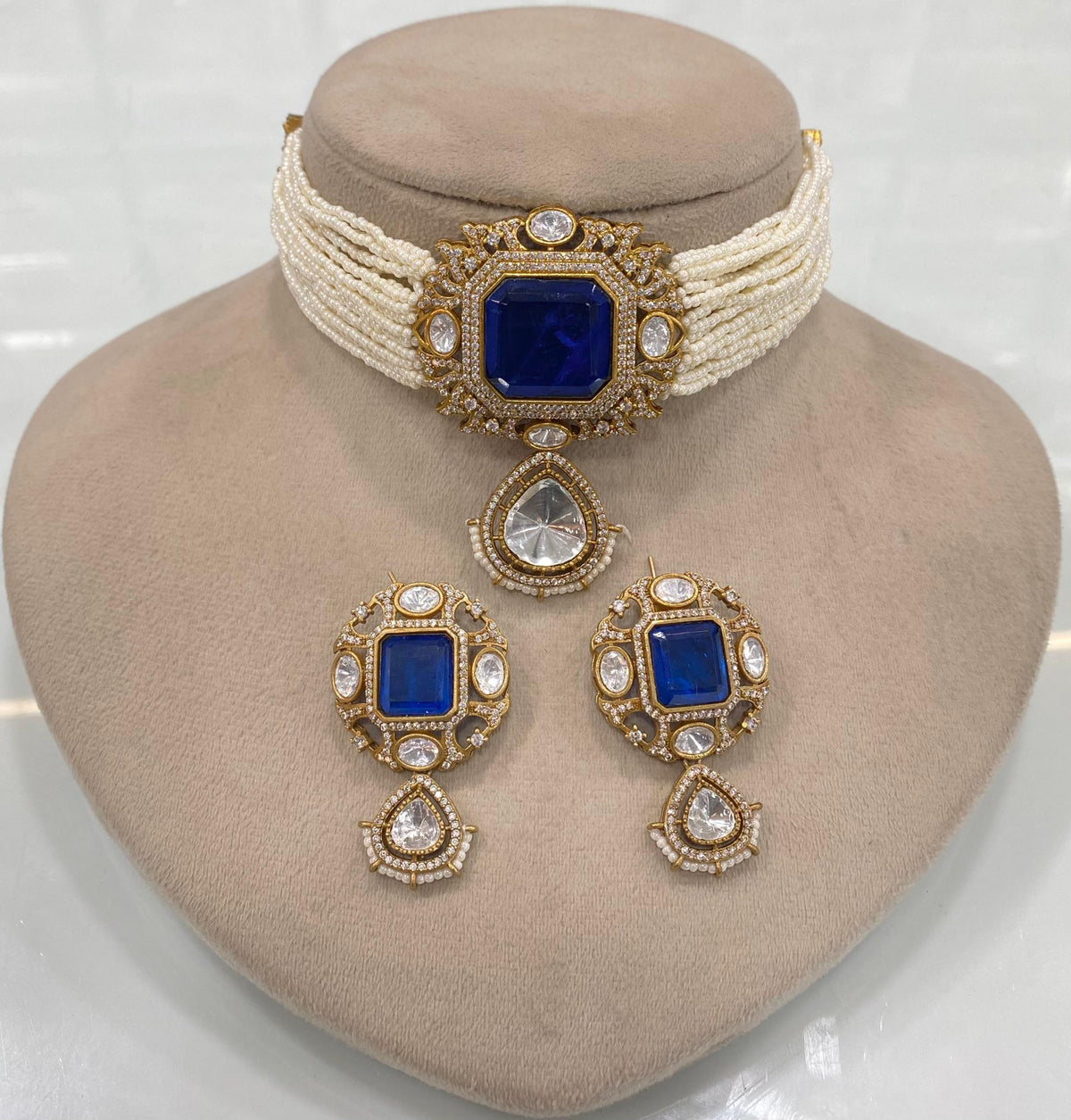 Pakistani Square Polki Choker Earrings Set, Indian Polki Choker Set, Wedding Polki Jewelry Set, Indian Jewelry Set, Bollywood Polki Choker Set, Jaipuri Jewelry Set