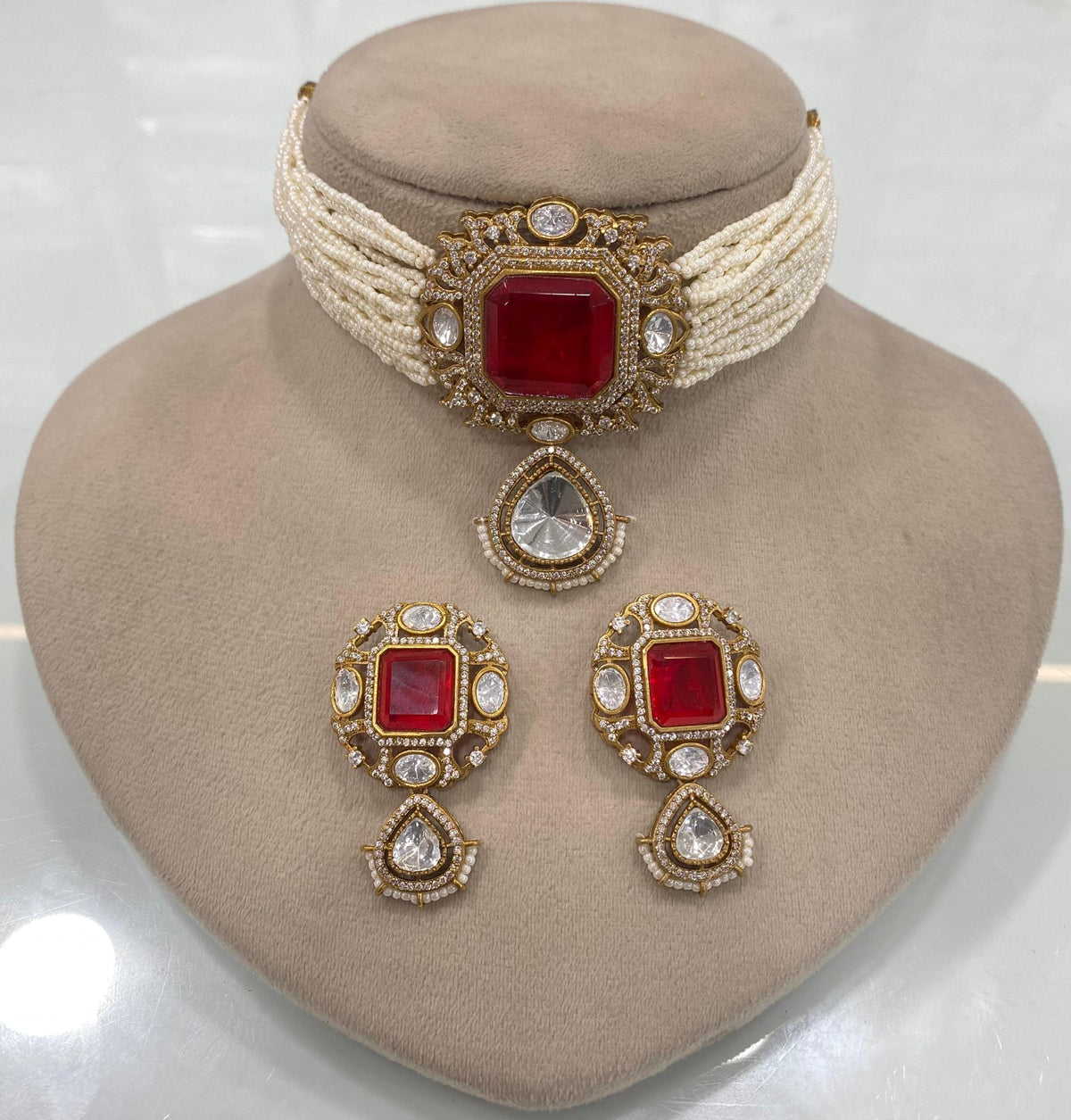 Pakistani Square Polki Choker Earrings Set, Indian Polki Choker Set, Wedding Polki Jewelry Set, Indian Jewelry Set, Bollywood Polki Choker Set, Jaipuri Jewelry Set