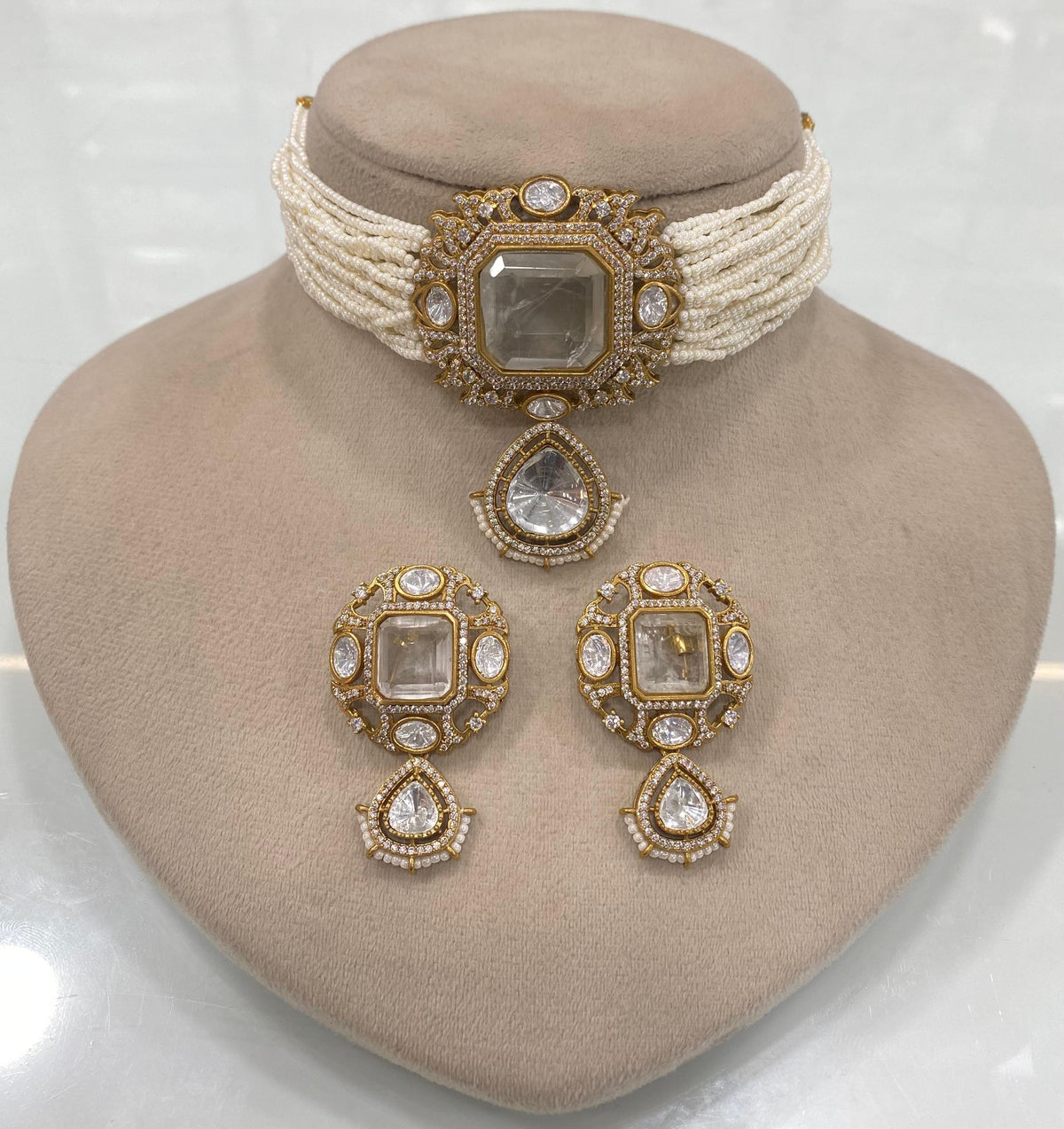 Pakistani Square Polki Choker Earrings Set, Indian Polki Choker Set, Wedding Polki Jewelry Set, Indian Jewelry Set, Bollywood Polki Choker Set, Jaipuri Jewelry Set