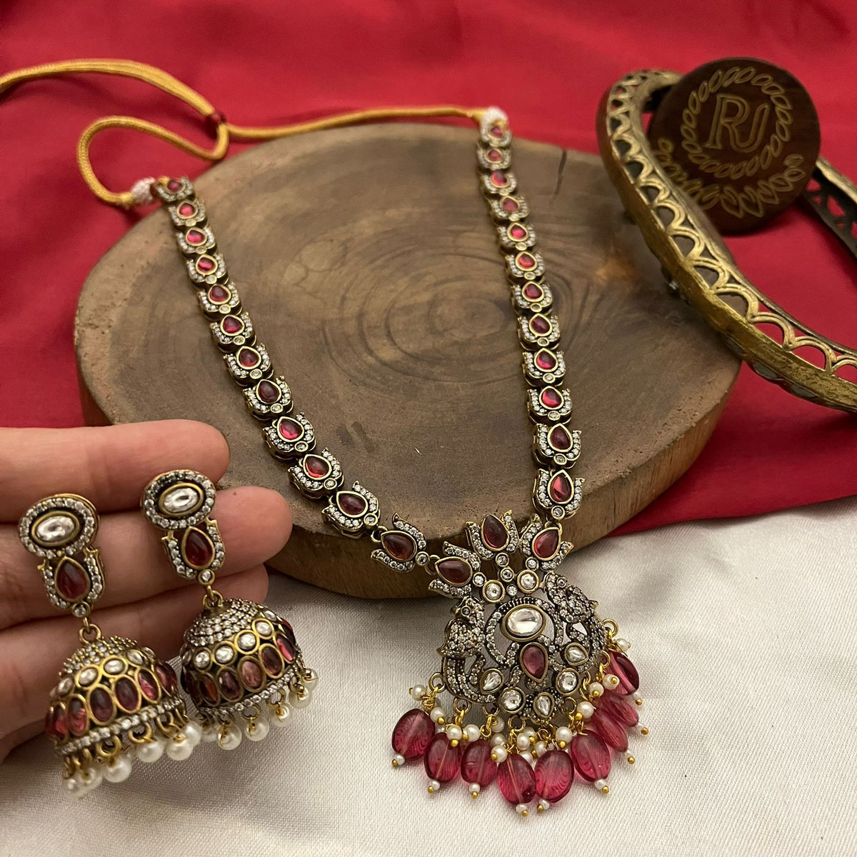 Wedding Jaipuri Floral Necklace Earrings Set, Indian Traditional Jewelry Set, Rajsthani Necklace Set