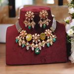 Rajsthani Floral Design Polki Choker Earrings Set, Jaipuri Floral Jewelry Set, Indian Polki Jewelry Set, Pakistani Floral Choker Set, Bollywood Polki Choker Set