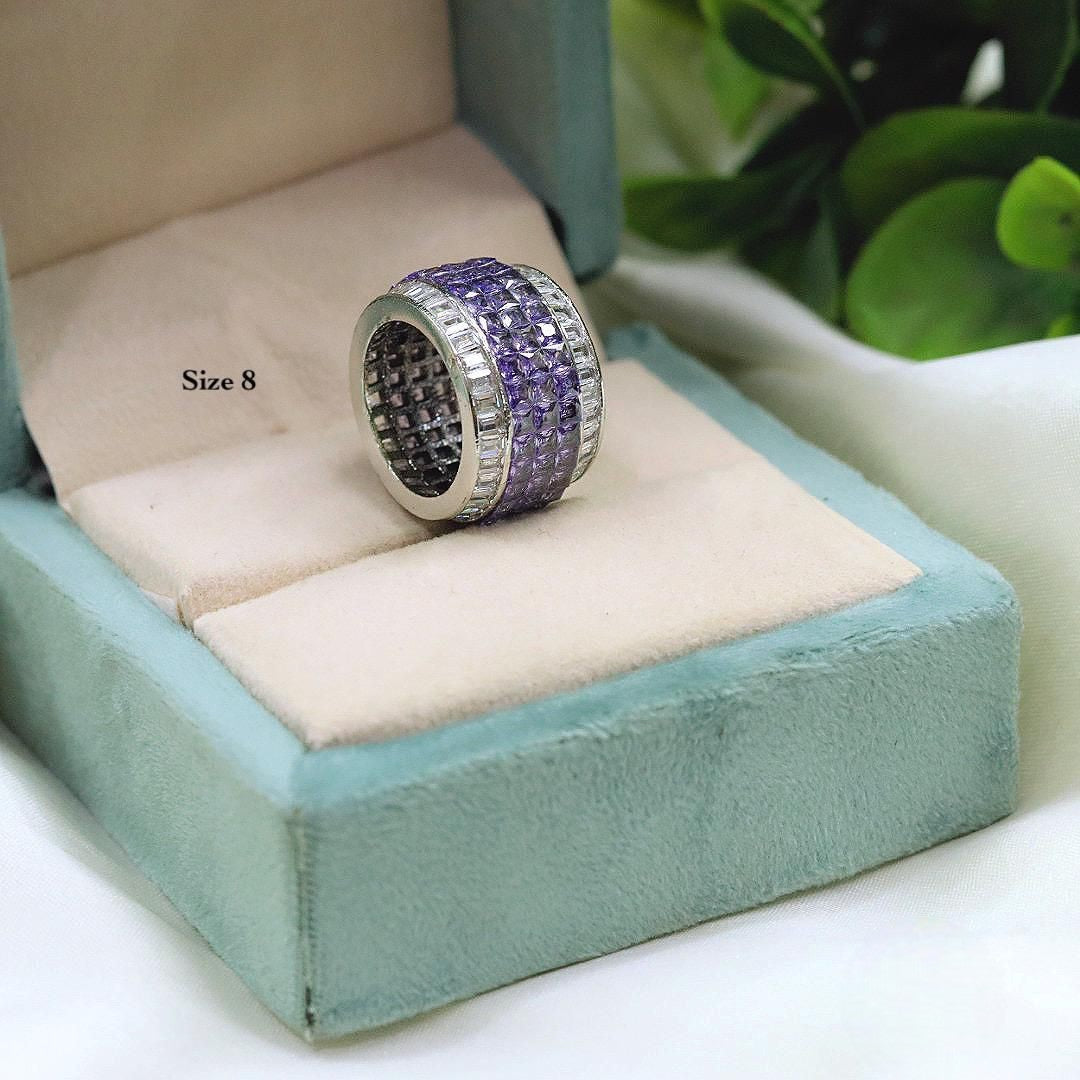 Gold-Plated Wide Band CZ Ring with Marquise & Round Stones – Statement Bridal Ring