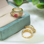 Elegant Gold-Plated CZ Ring Set with Marquise & Round Cut Stones – Bridal & Party Wear