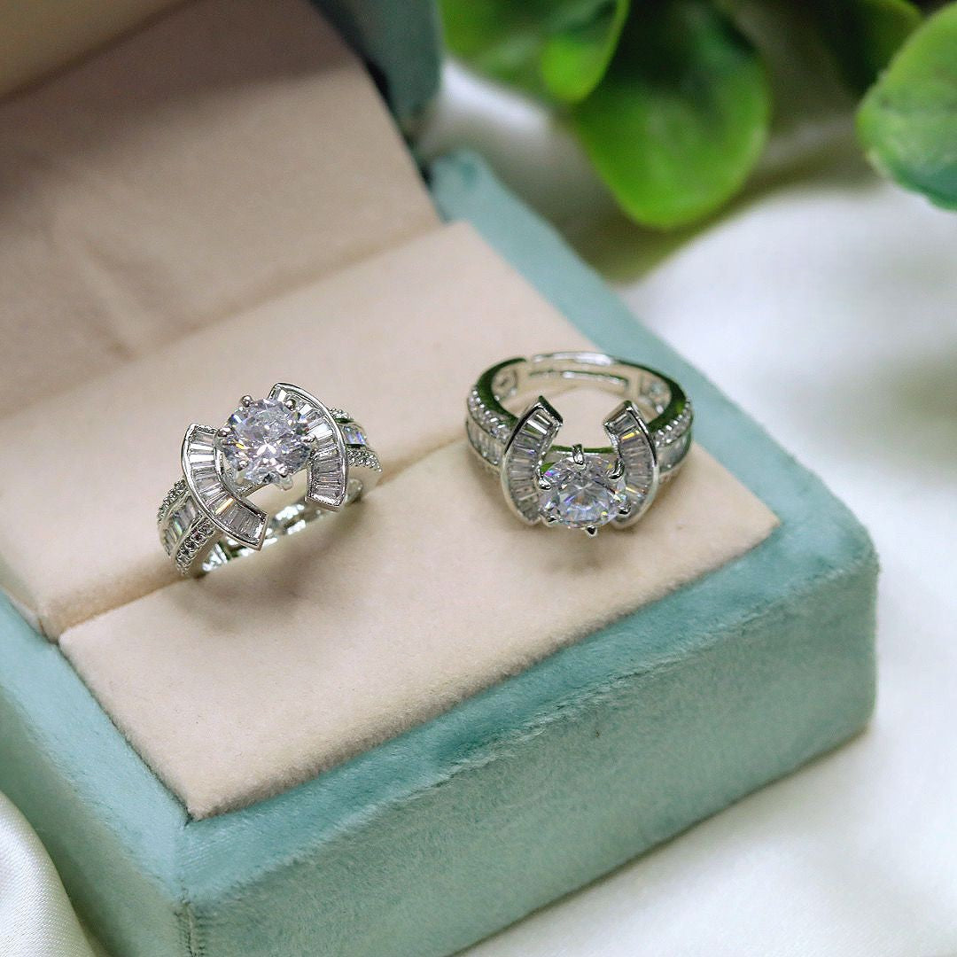 Gold-Plated Solitaire CZ Ring with Baguette Accents – Elegant Bridal & Party Jewelry