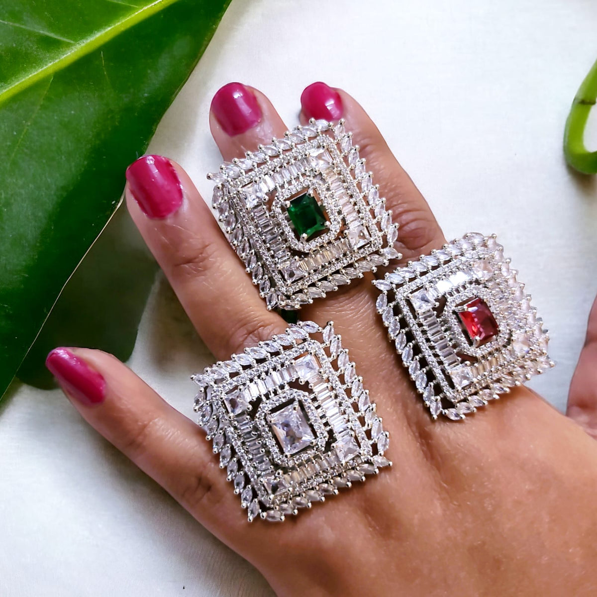 Silver-Plated Adjustable Cocktail Rings with Colored Stones | Statement Party & Bridal Jewelry