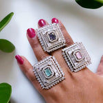 Silver-Plated Adjustable Cocktail Rings with Colored Stones | Statement Party & Bridal Jewelry