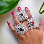 Silver-Plated Adjustable Cocktail Rings with Colored Stones | Statement Party & Bridal Jewelry