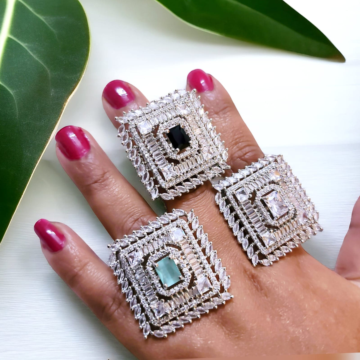 Silver-Plated Adjustable Cocktail Rings with Colored Stones | Statement Party & Bridal Jewelry