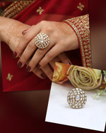 Grand Polki & White Stone Statement Cocktail Ring | Indian Jewellery | Premium Stone Studded Indian Ring Set