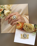 Ornate Kundan & Enamel Bird Motif Cocktail Ring | Indian Jewellery | Premium Kundan Stone Indian Ring Set