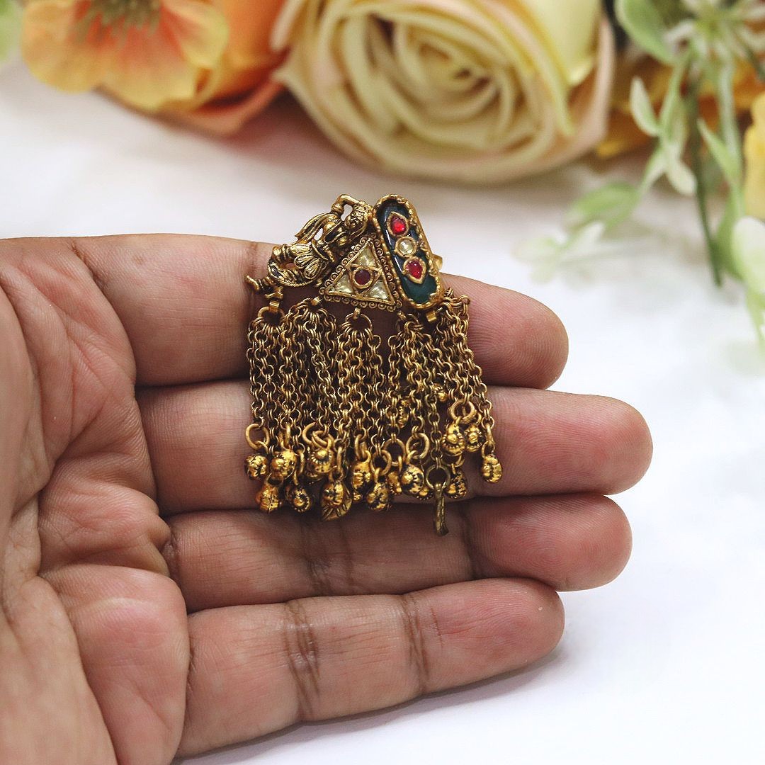Gold-Toned Meenakari & Kundan Tassel Ring | Indian Jewellery | Parrot Motif Design | Premium Meenakari Kundan Indian Ring Set