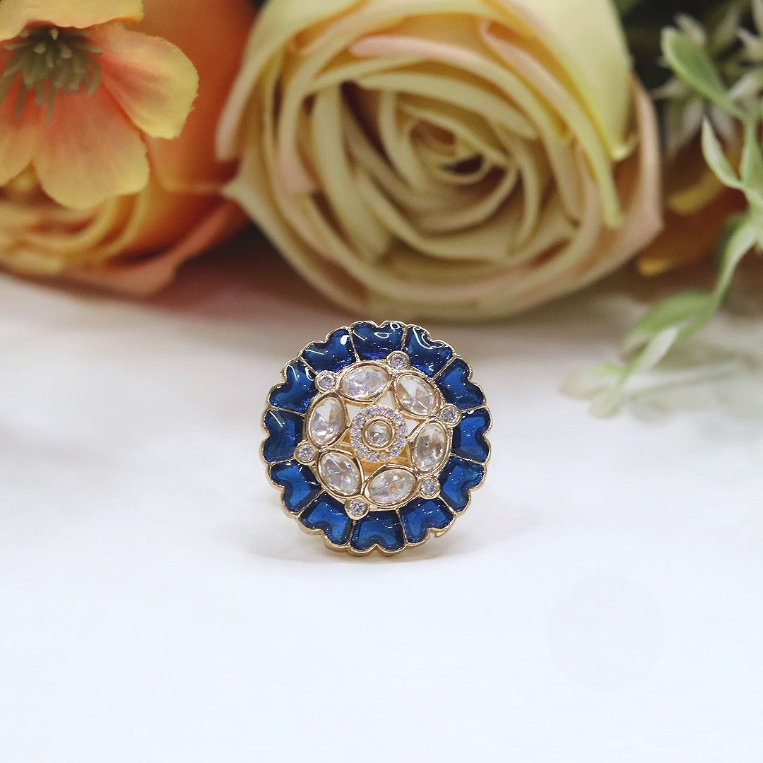 Pink Enamel Kundan Adjustable Ring | Indian Jewellery | Beautiful Kundan Stone Indian Ring Set