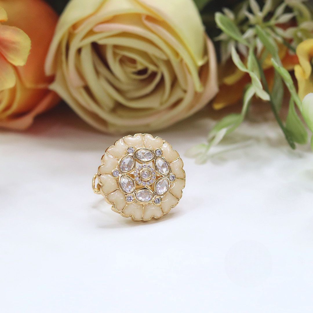 Pink Enamel Kundan Adjustable Ring | Indian Jewellery | Beautiful Kundan Stone Indian Ring Set