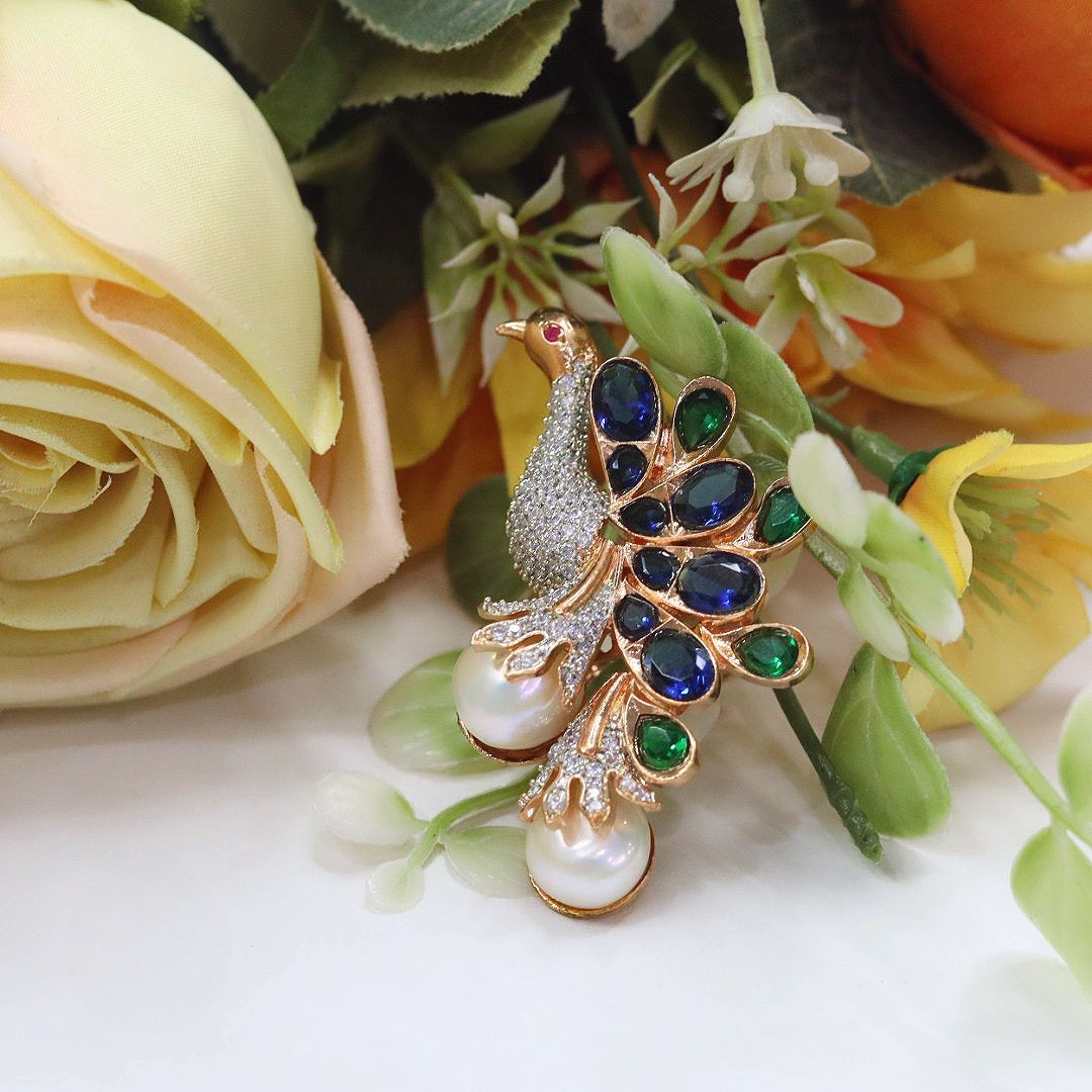 eacock Design Kundan & Pearl Adjustable Ring | Indian Jewellery | Beautiful Kundan Stone Indian Ring Set