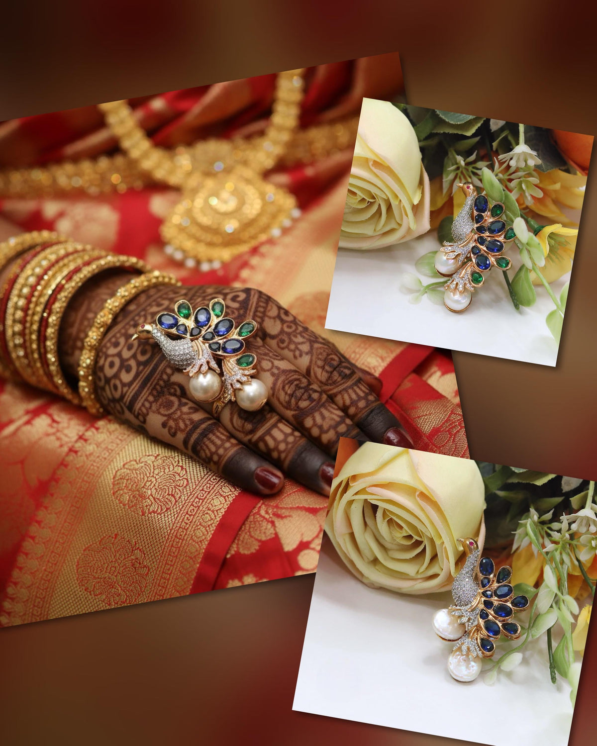 eacock Design Kundan & Pearl Adjustable Ring | Indian Jewellery | Beautiful Kundan Stone Indian Ring Set