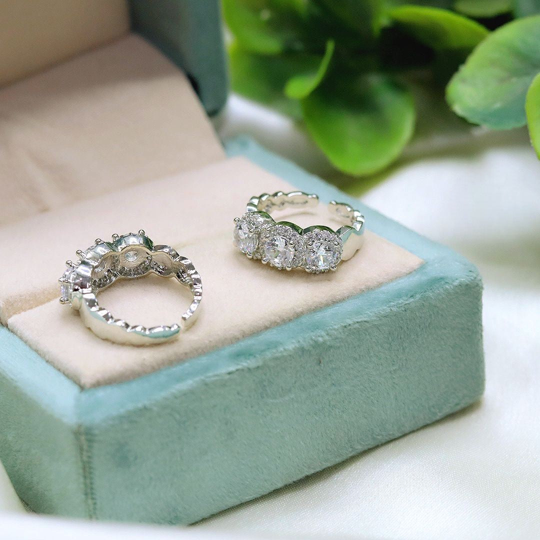 Royal Gold-Plated Solitaire CZ Baguette Ring Set Bridal & Party Wear Jewelry