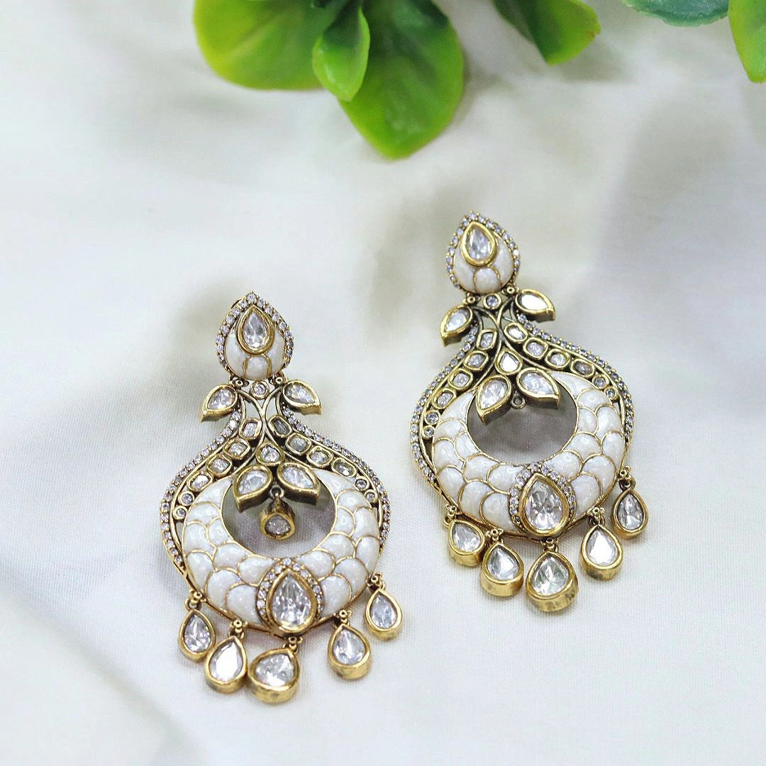 Multicolour Meenakari Kundan Chandbali Earrings with Pear-Shaped Stones – Traditional Indian Jewelry