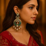Multicolour Meenakari Kundan Chandbali Earrings with Pear-Shaped Stones – Traditional Indian Jewelry