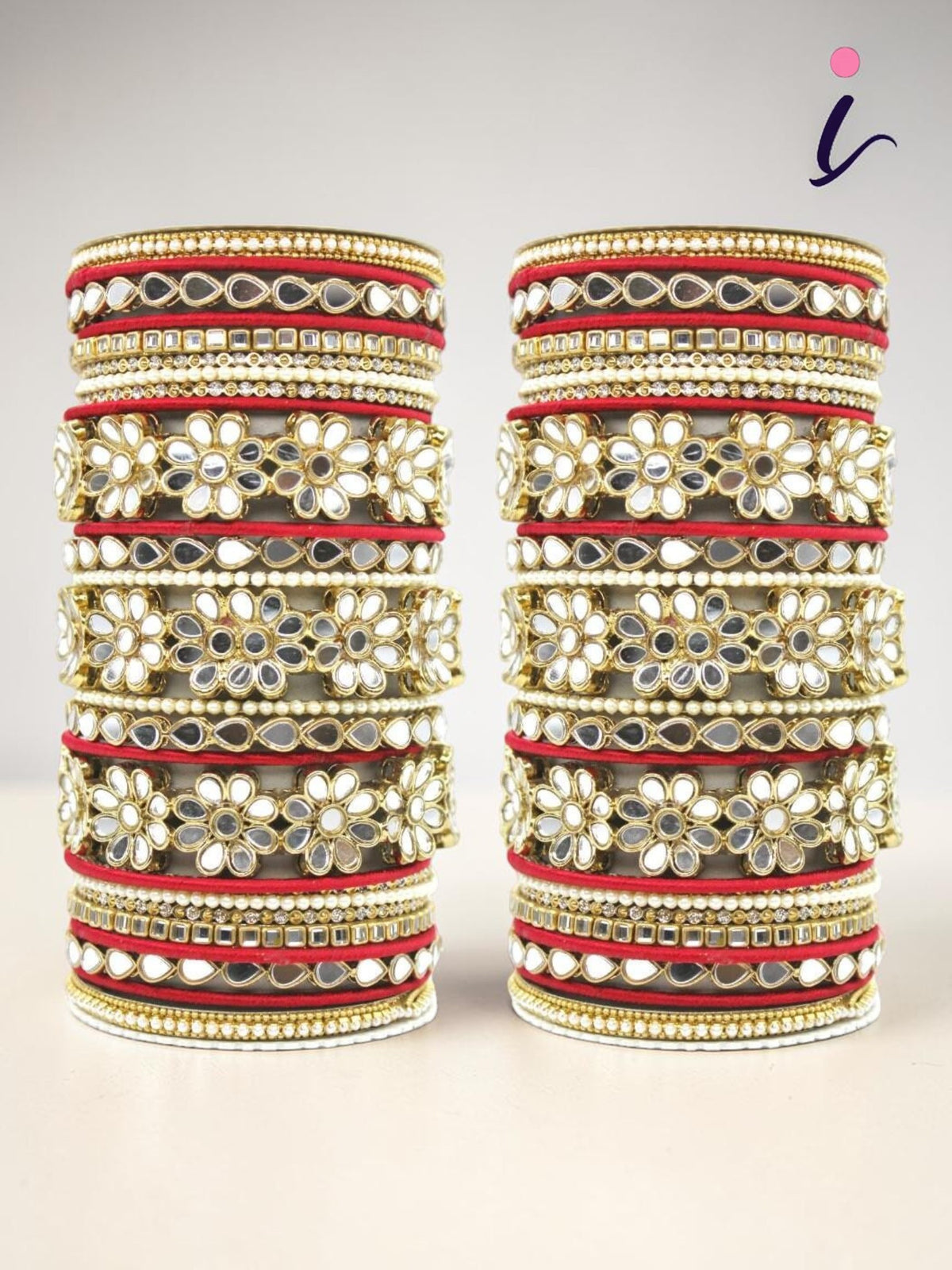 Mirror Work Silk Thread Bangle Set with Flower Kada for Women | Handmade Traditional Bridal & Festive Jewelry