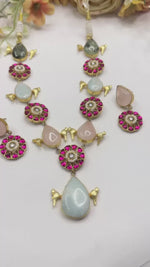 Motif Necklace Set with Matching Earrings | Jadau Kundan & Natural Stones Indian Jewellery