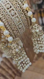 Golden Jhumki Pearl Kundan & Stone Bangles Set | Indian Jewellery | Bridal Bangle Set | Premium Indian Bangles Set