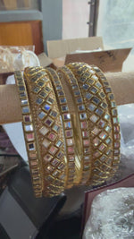 Designer Glass Bangles Set for Women | Premium Gold Plated Mirror Stone Bangles | Traditional Indian Wedding & Party Wear Chudi Set
