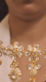 Bollywood Floral AD Necklace Earrings Set, CZ Floral Jewelry Set, AD Celeb Floral Necklace Set, AD Necklace Set, Necklace Set, AD Earrings Set