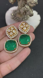 Green Emerald Statement Earrings with Kundan & Pearl Detailing | Indian Ethnic Jewelry