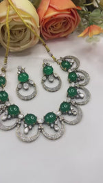 Royal Green Stone Necklace & Earrings Set | Indian Jewellery | Stone Jewellery | Indian Necklace Set