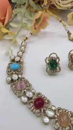 Multicolor Kundan Necklace Set | Indian Jewellery | Kundan Indian Necklace Set with With Earrings | Indian Jewellery