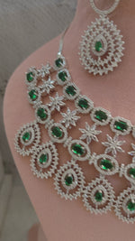 Premium American Diamond Emerald Wedding Necklace Hot Selling Heavy Bridal AD Choker set, Ad bridal choker, heavy ad necklace set