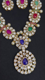 Multicolor Floral Polki Necklace Indian Jewelry Set, Multicolor Polki Jewelry, Pakistani Polki Necklace Set, Bollywood Inspired Floral Necklace Set, Celebrities Polki Floral Jewelry
