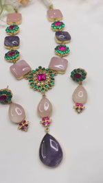 Natural Stone & Jadau Kundan Necklace Set with Matching Earrings | Indian Jewellery | Kundan Jewellery Indian Neckles Set